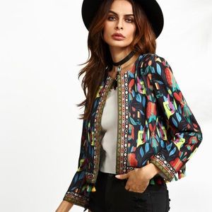 Colorful tassel tribal print blazer